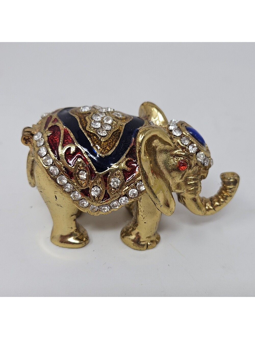 Jeweled Elephant Hinged Trinket Box Set 3 Gold Tone Rhinestones 4th Trunk Broken - Picture 11 of 16
